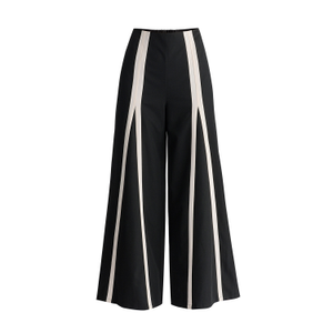 Contrast Detail Wide Leg Trousers In Black And Beige (XS)