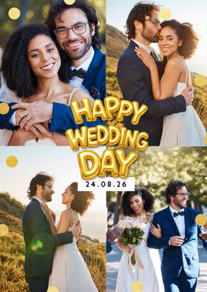Moonpig Gold Balloon Lettering Collage Photo Upload Wedding Card
