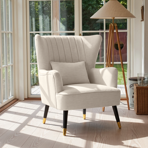 Almond Beige Linen Camila Accent Chair