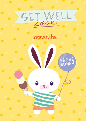 Moonpig Personalised Cartoon Bunny Get Well Soon Card