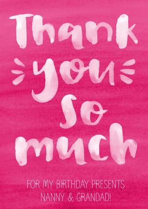 Moonpig Pink Watercolour And Brushscript Type Personalised Thank You Card