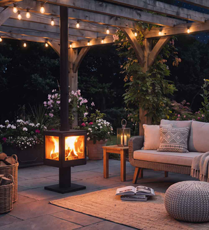 Woodford Outdoor Wood Burning Pedestal Stove in Black Finish