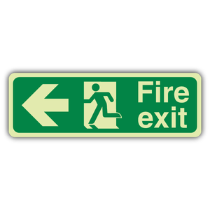 Photoluminescent Fire Exit Arrow Left 300 x 100 mm - 1.2mm Rigid Plastic - Dou