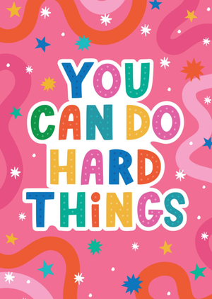 Dotty Black You Can Do Hard Things Colourful Patterned Typographic Card