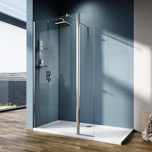 ELEGANT Wet Room Screen Panel with Two 8mm Glass Shelves (8mm Walk in Screen + 300mm Flipper Panel)
