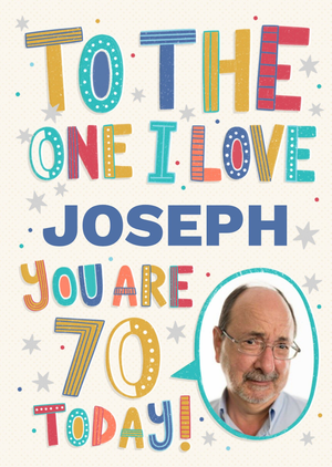 Moonpig Designers Fun And Colourful Typography With An Oval Photo Upload Seventieth Birthday Card