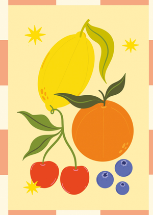 Rumble Cards Hand Drawn Fruit Medley With Patterned Border Card