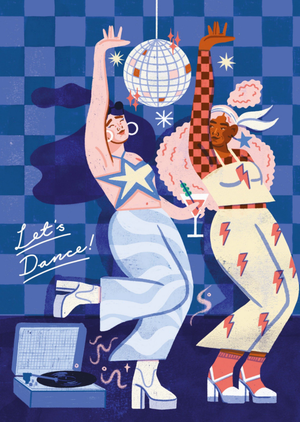 Rumble Cards Let's Dance Illustrated Disco Dancers Friendship Card