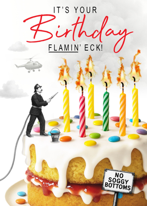 Emma Proctor Flamin' Eck Funny Cake Candles Firefighter Birthday Card