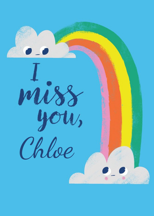 Moonpig Bright Illustration Of Two Clouds And A Rainbow I Miss You Card