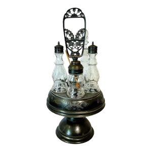 Antique Victorian Aesthetic Quadruple Plate Condiment Cruet Carousel Set- 5 Pieces
