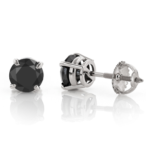 14K Gold Black Diamond Stud Earrings Prong Set 2.00ct