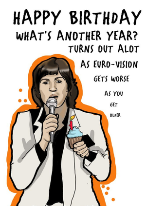 Moonpig Illustration Of A Famous Irish Singer Holding A Cupcake Eurovision Birthday Card