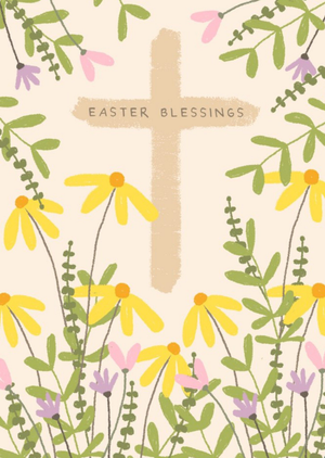 Moonpig Illustration Of The Christian Cross Surrounded By Flowers Easter Blessing Card