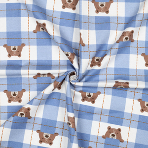 Tissu flanelle petits oursons - Bleu jeans