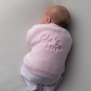 Pink 'She's Here' Ribbed Knitted Cardigan