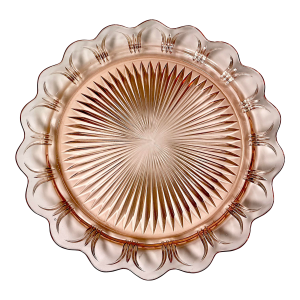 Early 20th C Art Deco Hollywood Regency Boho Chic Pink Glass Starburst Platter.