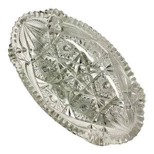 Late 1800s Antique Boho Chic Hollywood Regency American Brilliant Cut Relish Serving Dish