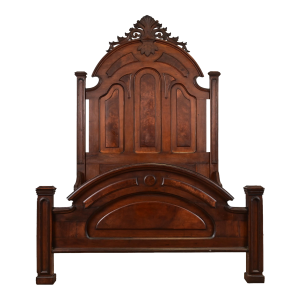 Antique Monumental Eastlake Victorian Burled Walnut Full Size Bed, Circa 1880s