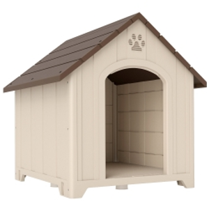 PawHut Caseta para Perros Exterior Casa para Perros Extragrandes de Plástico con 2 Ventanas Base Elevada Estacas Beige