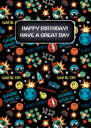 Moonpig Smileyworld Arcade Game Pattern Birthday Card