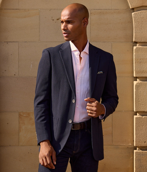 Lamar Textured Tailored Jacket Navy Blue Self Stripe
