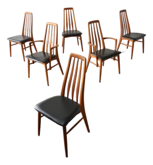 1960s Mid-Century Modern Danish Set of 6 Chairs in Teak Model Eva by Niels Kofoed