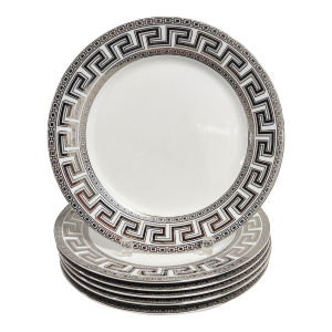 Casati Bavaria Fine Porcelain Dinner Plates With Platinum Greek Key Border – Set of 6