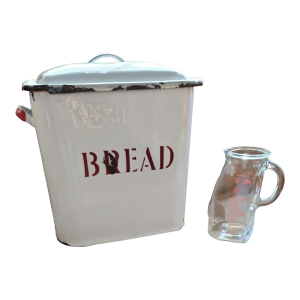 1930s Mid-Century Falcon Enamelware Bread Tin and Glasco Measuring Pitcher