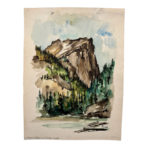 Henry Emil Salloch Original Watercolor on Paper Hallets Peak and Nymph Lake, 1958.