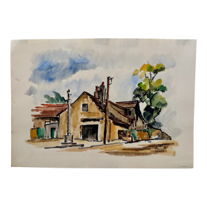 Henry Emil Salloch Original Watercolor on Paper Touches, France. 1972.