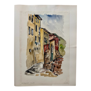 Henry Emil Salloch Original Watercolor on Paper Gromignana, 1970.