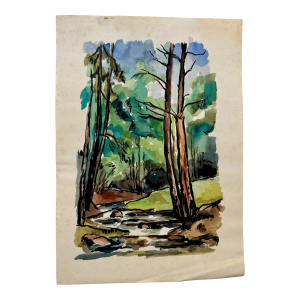 Henry Emil Salloch Original Watercolor on Paper Forest Landscape, 1971.