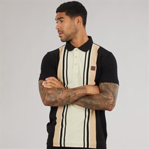 Lambretta Mens Classic Stripe Polo Shirt Black/Nomad