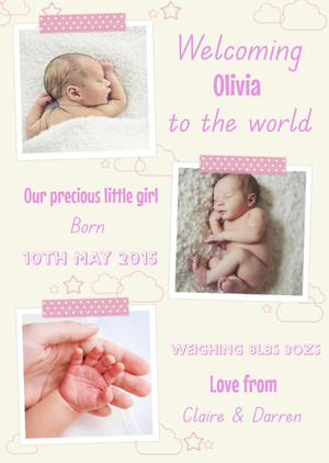 Moonpig Designers Precious New Baby Girl Announcement Card
