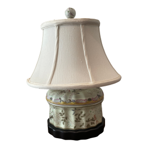 1960s Hand Painted Box Lamp Asian Inspired, Custom Shade