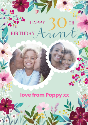 Moonpig Ling Design Illustrated Floral 30th Auntie Photo Upload Birthday Card