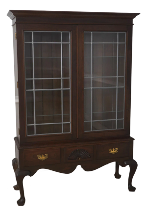 Stickley Leaded Glass Cherry 2 Door Curio Bookcase Cabinet