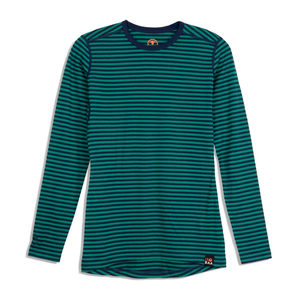 Womens Merino 180 Long Sleeve Crew (Mini Stripes Navy/Green)