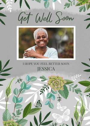 Moonpig Okey Dokey Design Floral Illustrated Customisable Photo Upload Get Well Soon Card