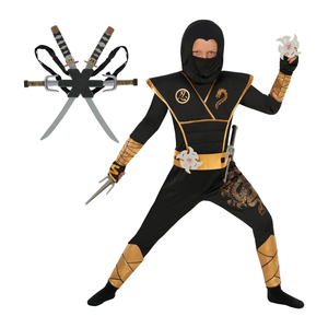 Boys Gold and Black Ninja Costume with Backpack - 7-9 yrs