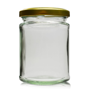 300ml Clear Glass Food Jar & Twist-Off Lid - Gold (Button)