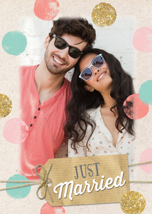 Moonpig Bright Polka Dots Just Married Photo Card
