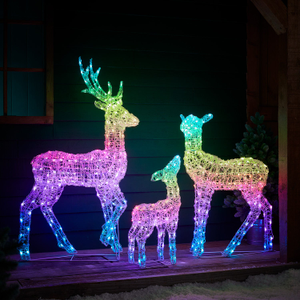 Colour Changing Swinsty Acrylic Stag, Fawn & Doe Light Up Reindeer Family