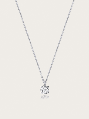Round Floating Solitaire Lab Diamond 18K White Gold 4 Claw Necklet