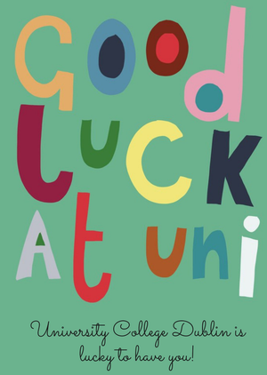 Moonpig Katy Welsh Illustrated Green Typographic Good Luck At Uni Card