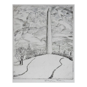 Small Vintage Washington Monument in Winter Etching