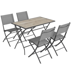 Outsunny Conjunto de Mesa y Sillas Jardín de 5 Piezas Muebles de Jardín Exterior con 4 Sillas Plegables y Mesa Plegable Gris
