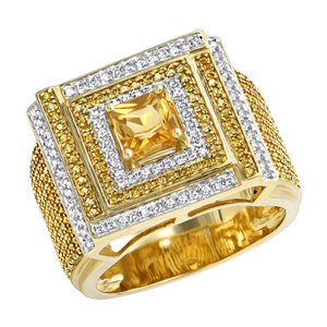 Unique White and Yellow Diamond Men's Ring 1.2ct 10K Gold