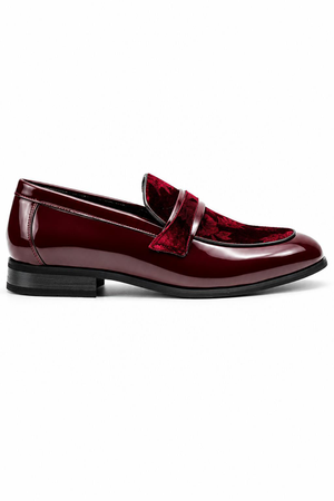 Men's Maroon Floral Velvet Patent Dress Loafers